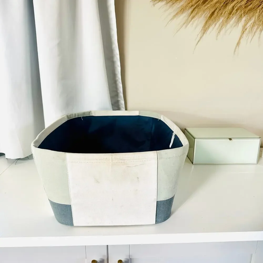 TARGET White Navy Blue Silver Grey Cloth Laundry Hamper Storage Basket Bin